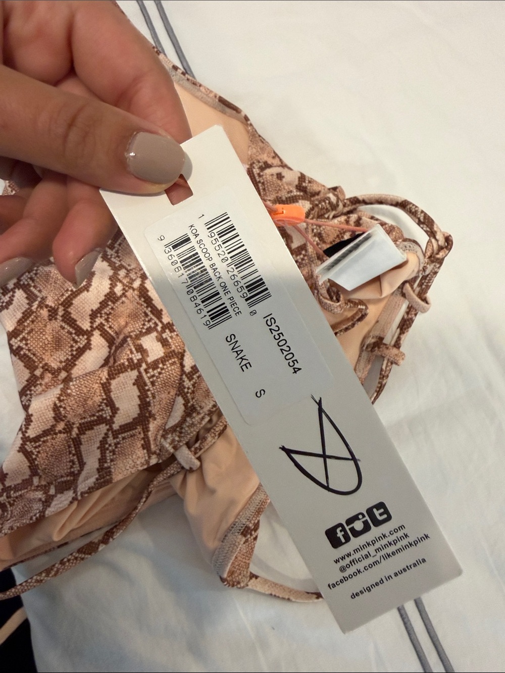 MINKPINK women’s Snake-Print One Piece Swimsuit in Tan and Brown - Picture 4 of 5
